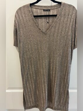 ZARA Taupe Ribbed V-Neck Tunic